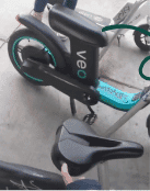 Evidence photo: the Veo Cosmo-E's seat and frame seen from the rider's position