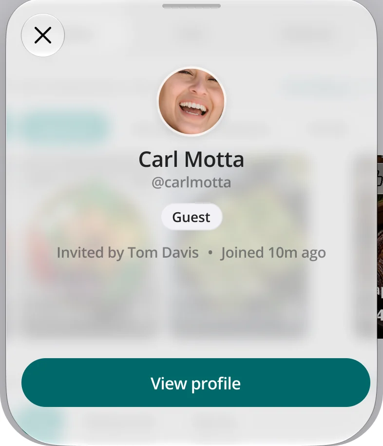 The same profile sheet as a guest sees it: View profile only.